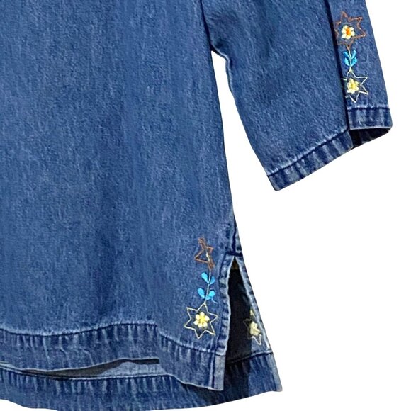 Vintage Embroidered Womens Denim Peasant Top L Blue Hippie Boho Bloomcore Granny - Picture 5 of 10